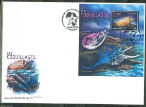 CENTRAL AFRICA 2013 SEASHELLS SOUVENIR SHEET  FIRST DAY COVER