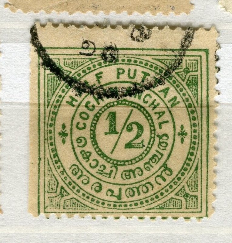 INDIA COCHIN; 1903 early classic Local Numeral issue used SHADE of 1/2p. value