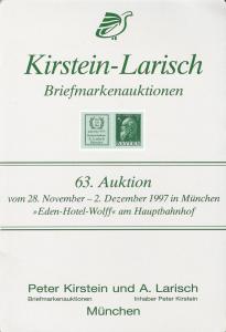 Larish: Sale # 63  -  63. Auktion, Peter Kirsten & A. Lar...