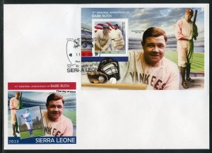 SIERRA LEONE 2023 75th MEMORIAL ANN OF BABE RUTH S/SHEET FIRST DAY COVER