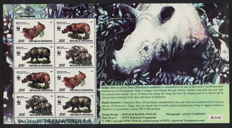 Indonesia WWF Rhinoceros Sheetlet of 2 sets 1996 MNH SC#1673 a-d