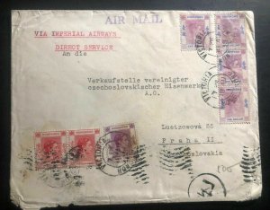 1938 Hong Kong Commercial Cover To Prague Czechoslovakia Imperial Airways