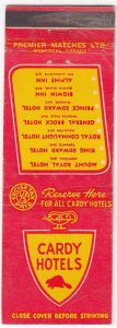 Canada Revenue 1/5¢ Excise Tax Matchbook CARDY HOTELS