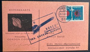 1963 Duren Germany Rocket Flight Airmail Postcard Cover Local G Zucker Signed