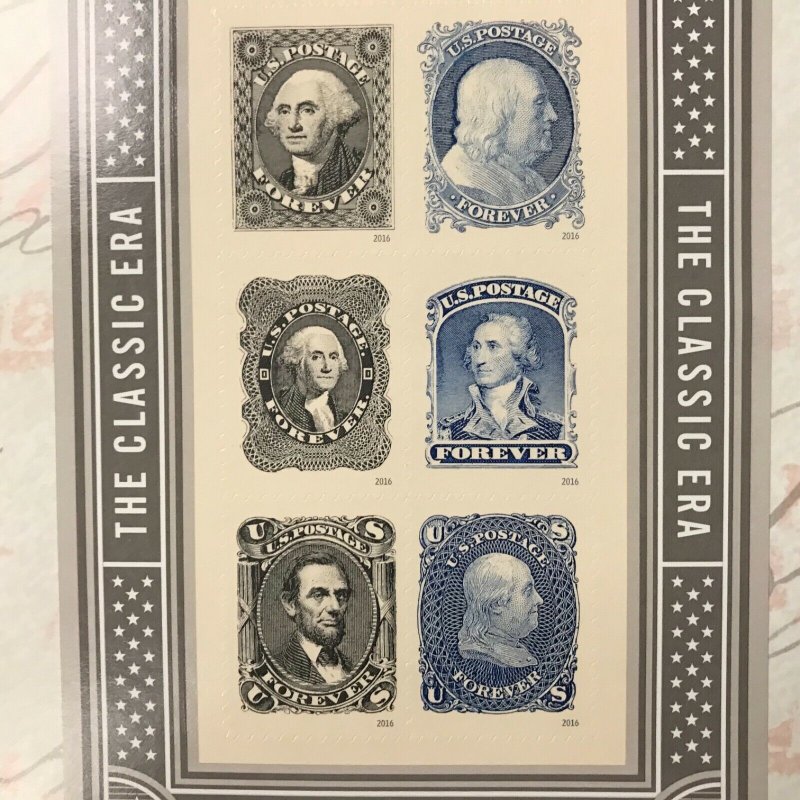 5079     Classic U.S.Stamps    MNH Forever S/S sheet of 6    FV $3.30    In 2016