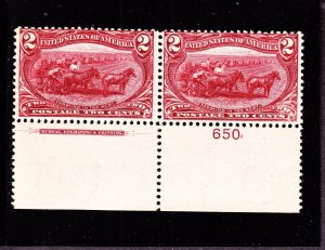 US 286 2c Trans-Mississippi Mint Bottom Plate #650 Pair F-VF OG NH SCV $160