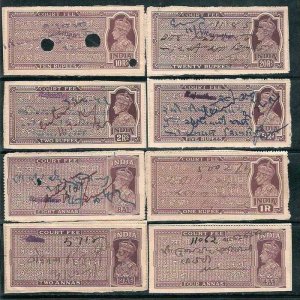 British India Fiscal KGVI 8 Different Court Fee Stamps Upto Rs.20  # 1833