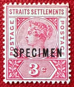 MALAYA 1892-99 SPECIMEN opt STRAITS SETTLEMENTS QV 3c MLH SG#96s M5429