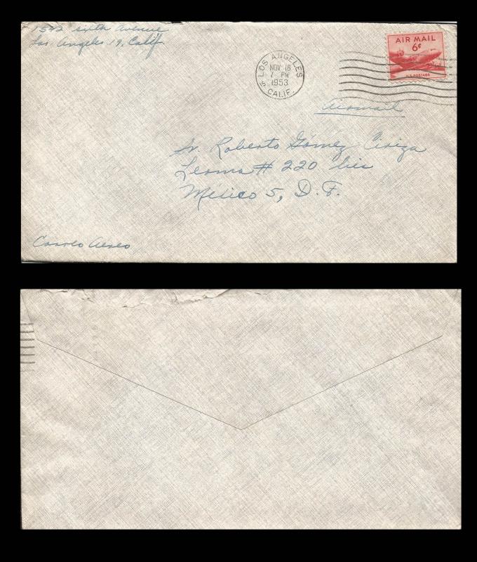 B)1953 USA, AIRPLANE, AIRMAIL, CIRCULATED COVER FROM USA TO MEXICO, XF