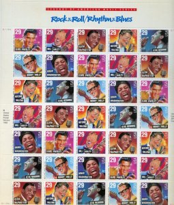 UNITED STATES SCOTT #2731/37 ROCK N' ROLL/RHYTHM & BLUES COMPLETE SHEET MINT NH