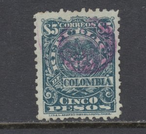 Colombia Sc 264 used. 1902 5p Medellin issue, purple cancel, fresh, sound.