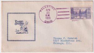 US Ohio, Palestine 750a Fancy Cancel Cover, Bunny, Easter Greetings