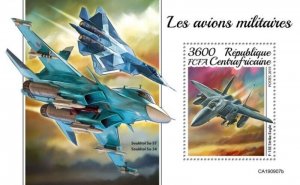 Central Africa - 2019 Military Planes - Stamp Souvenir Sheet - CA190907b