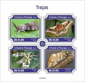 Sao Tome & Principe 2021 MNH Insects Stamps Moths Gypsy Moth Hawkmoth 4v M/S