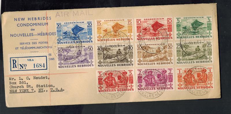 1953 New Hebrides Cover to USA French Complete Set # 83-93