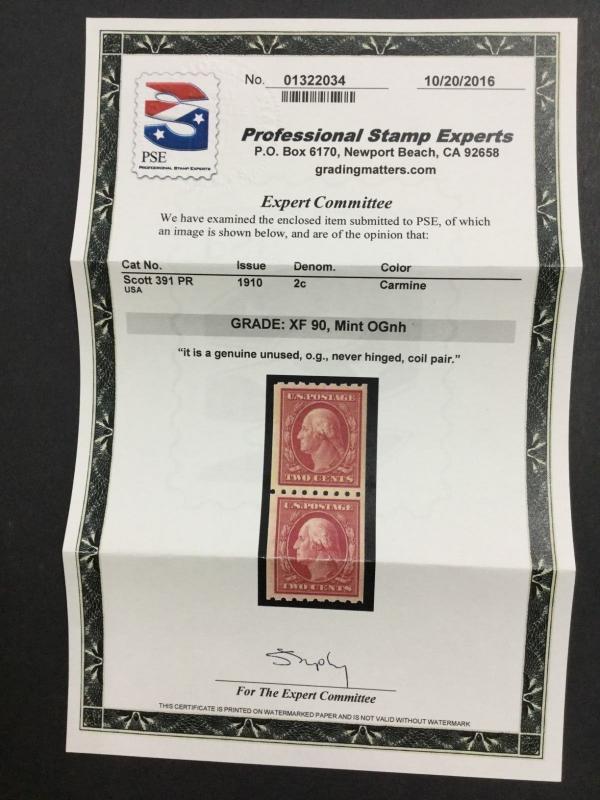 MOMEN: US STAMPS #391 MINT OG NH PSE GRADED CERT XF-90