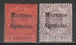 MOROCCO AGENCIES 1905 KEVII 10C AND 50C WMK MULTI CROWN CA