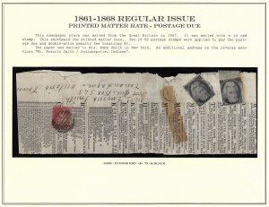 Scott #73 - $995.00 – Fine on cover – 1867 Printed Matter Rate – From Britain.