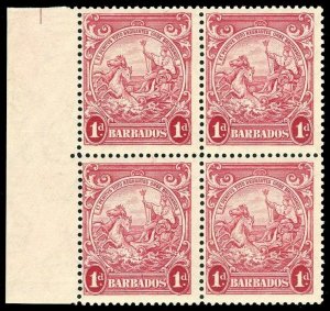 Barbados 1938 KGVI Badge 2d scarlet perf 13½x13 block of 4 superb MNH. SG 249.