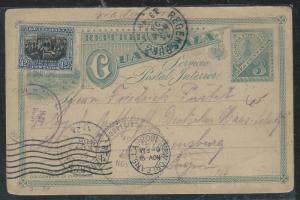 GUATEMALA  (PP2706B) 1908 3C PSC UPRATED 12 1/2C TO GERMANY