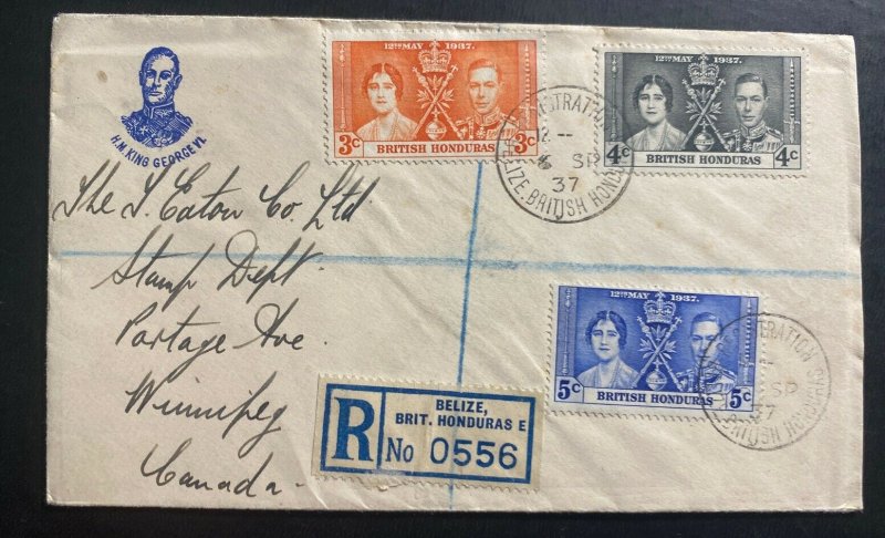 1937 Belize British Honduras first day cover Coronation King George VI To Canada 