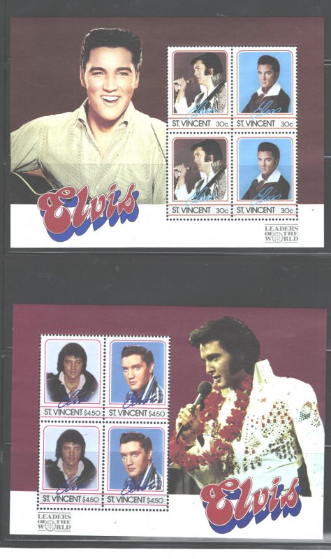 ST.VINCENT 1985 ELVIS MS#878 + 881 MNH.