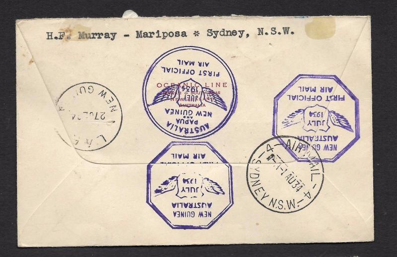 AUSTRALIA - NEW GUINEA  1934   1st  FLIGHT COVER