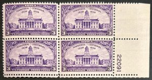 USA,1938, SC#838, Old Capitol, Iowa City, Unused, OG, F-VF, LHR, Plate Block