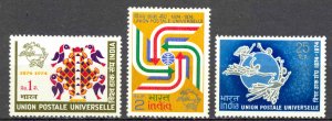 India Sc# 634-636 MH 1974 UPU 100th