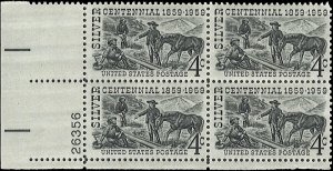 Scott # 1130 1959 4c blk  H. Comstock & Miners  Plate Block - Lower Left - Mint 