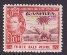 Gambia-Sc#134- id9-unused og NH 1&1/2p KGVI-Elephants-1938-46-any rainbow affec