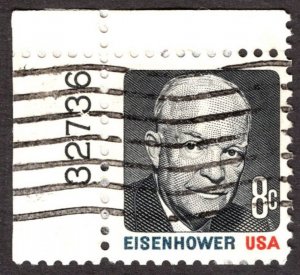 1971, US 8c, Dwight Eisenhower, Used plate single, Sc 1394