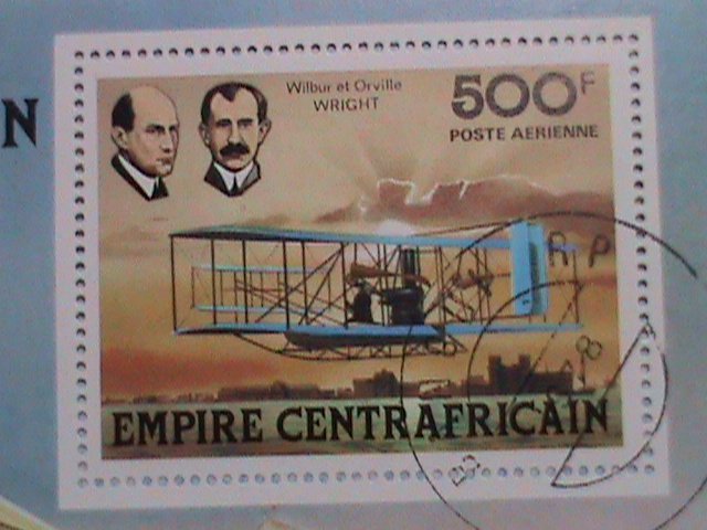 CENTRAL AFRICAN:THE WRIGHT BROTHERS AND THEIR AIR PLANE SOUVENIR SHEET, CTO