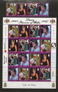 GB - ISLE of MAN Sc 793 NH STRIP+MINISHEET of 1998 - PRINCESS DIANA