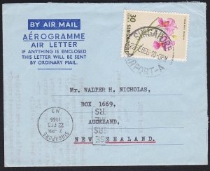 SINGAPORE 1966 Formular aerogramme to NZ - SINGAPORE / AIRPORT A cds.......D6700