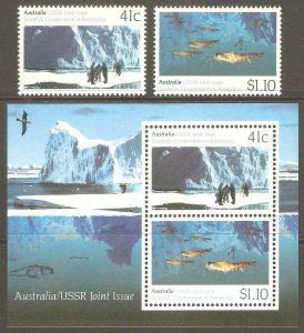 AUSTRALIA Sc# 1182 - 1183a MNH FVF Set2 + SS Glaciology Antarctic Research