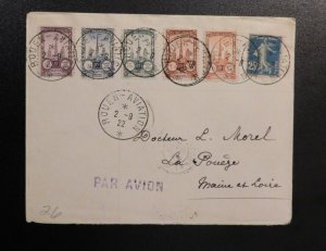 1922 France Airmail Cover Rouen Aviation to Maine et Loire La Pouge French