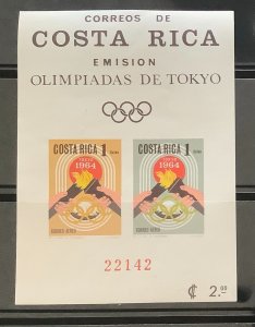 Costa Rica 1965 Scott C416B Imperf sheetlet of 2 MNH -  Summer Olympic Games