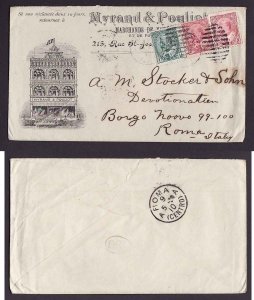 Canada-cover #14230-2c(2)+1c Edward-Advertising-UPU rate-Italy-Quebec-B/S Fioma