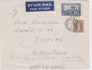 RARE double weight 8c UPU rate to ** SWITZERLAND ** 5c+3c 1940 Canada cover