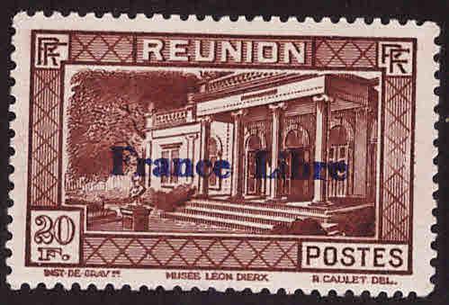 Reunion  Scott 220 MNH** France Libre overprint 1943