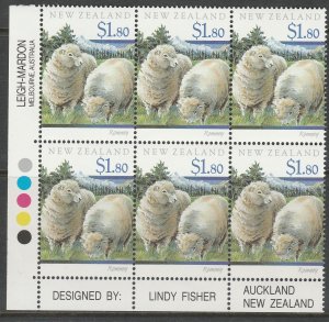 New Zealand 1991 $1.80 Sheep of New Zealand Plate Block UHM