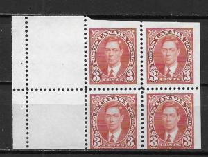 Canada 233a 1937 3c KGVI MNH Booklet Pane (z1)