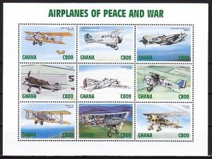 Ghana, Scott cat. 2029 a-i. Aircraft sheet of 9.