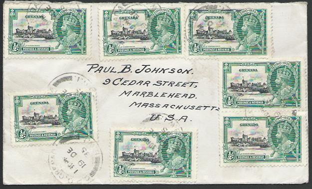 GRENADA 1935 cover to USA, Jubilee ½d franking (7).........................53185