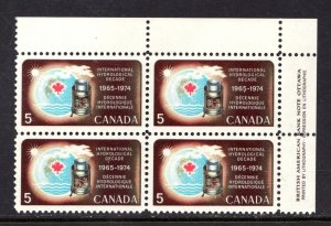 Rare 1968 - #481i (Hibrite) MNH UR Plate Block - Canada Science Rain Gauge cv$15