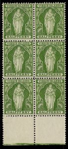 BRITISH VIRGIN ISLANDS QV SCARCE SG43 + 43a + 43b, ½d ERRORS BLOCK, VLH MINT.