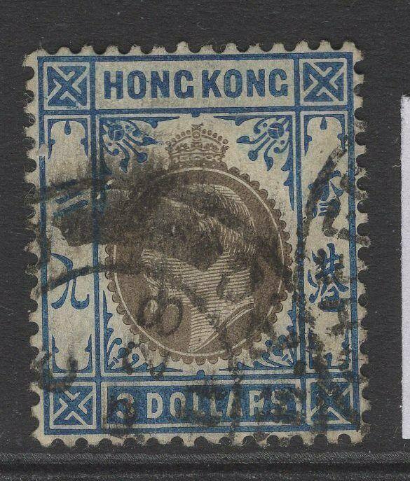 HONG KONG SG88 1905 $3 SLATE & DULL BLUE USED