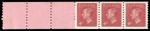 Canada 1949 KGVI 4c Imperf x Perf 9½ in a COIL LEADER / END strip MNH. SG 422.