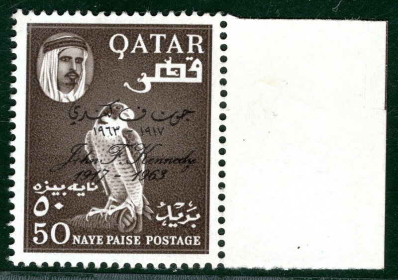 Gulf States QATAR Stamp 50NP FALCON BIRD *KENNEDY 1963* Mint UMM MNH YGREEN113 